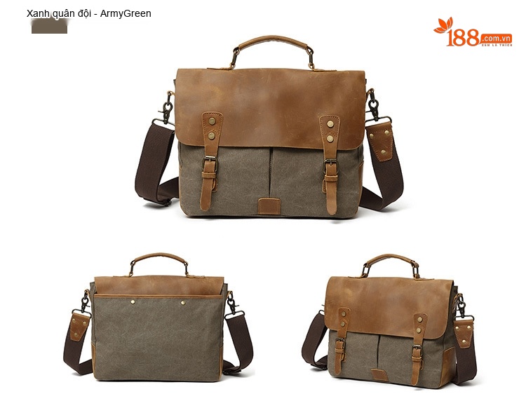 Túi Đeo Chéo Nam Nữ Vải Canvas Kiểu Dáng Postman Thiết Kế Du Lịch, Chụp Ảnh Màu Nâu, Xanh Lá, Xám, Xanh Dương... chi tiết 6