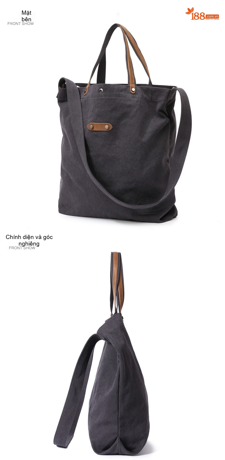 Túi Vải Canvas Khóa Cài Dáng Tote Vintage Đeo Vai, Xách Tay, Đeo Chéo Màu Đen, Kem, Xanh, Nâu... chi tiết 10