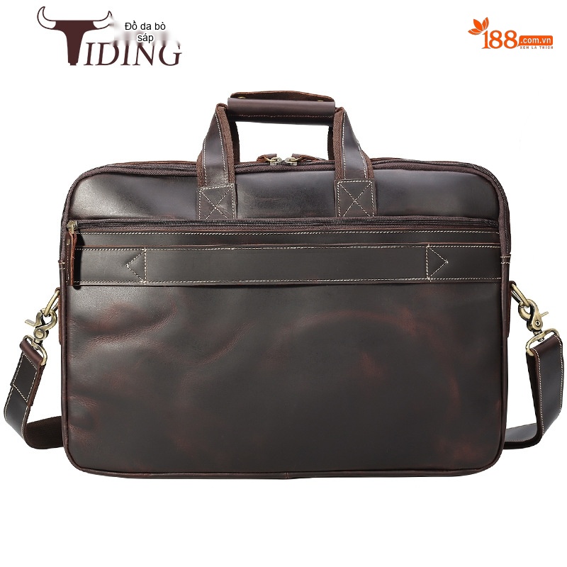Cặp Công Sở Nam Da Thật Sức Chứa Lớn Đựng Laptop 17 Inch Đeo Vai Đeo Chéo Màu Nâu