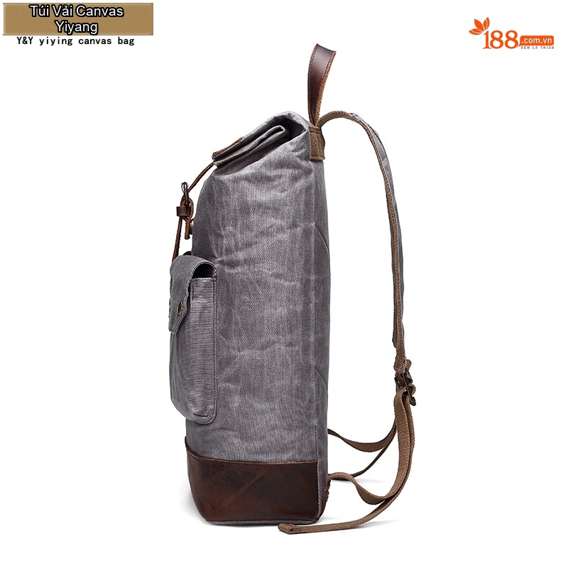 Balo Đeo Vai Vải Canvas Dầu Sáp Chống Nước Phối Da Thật Sức Chứa Lớn Màu Xám, Be, Xanh Rêu, Đen