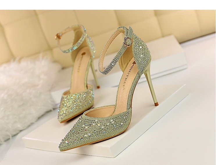 Giày Cao Gót Nữ Mũi Nhọn Hở Lưng Quai Ngang Đính Đá Lấp Lánh Chiều Cao Đế Khoảng 8cm Màu Trắng, Đen, Vàng, Hồng... chi tiết 29