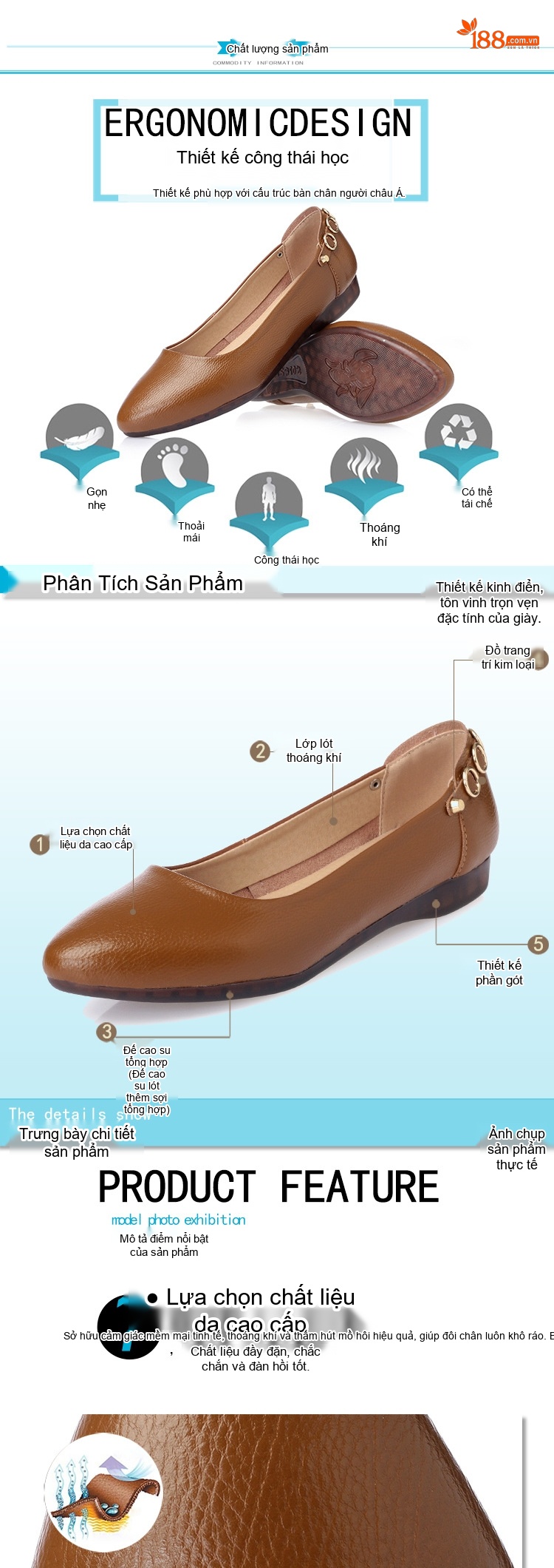 Giày Búp Bê Nữ Da Mềm Chiều Cao Đế Khoảng 1cm Màu Be, Nâu, Đen chi tiết 2