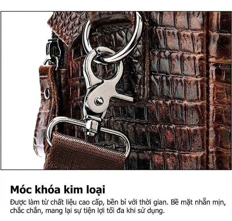 Cặp Công Sở Nam Da Thật Vân Cá Sấu Đựng Laptop Có Dây Đeo Màu Nâu, Đen chi tiết 31