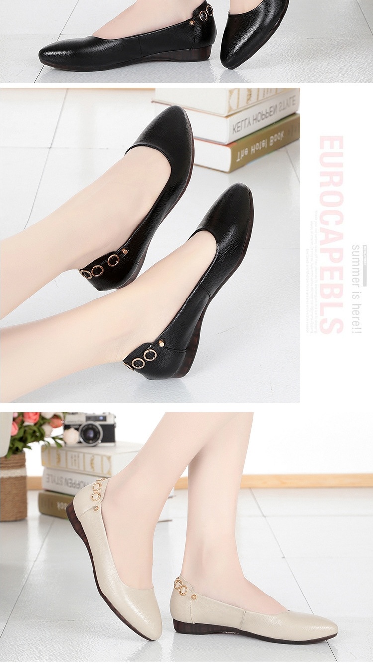 Giày Búp Bê Nữ Da Mềm Chiều Cao Đế Khoảng 1cm Màu Be, Nâu, Đen chi tiết 9