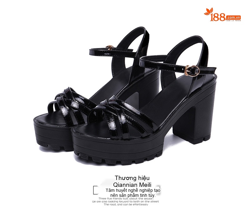 Giày Sandal Cao Gót Nữ Quai Chéo Đế Xuồng Da Bóng Gót Cao 8cm - 9cm Màu Đen, Trắng, Đỏ chi tiết 17