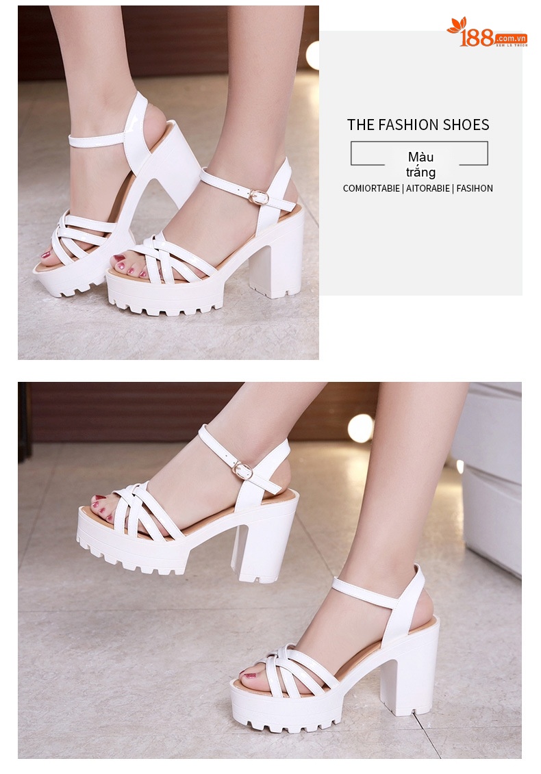 Giày Sandal Cao Gót Nữ Quai Chéo Đế Xuồng Da Bóng Gót Cao 8cm - 9cm Màu Đen, Trắng, Đỏ chi tiết 13