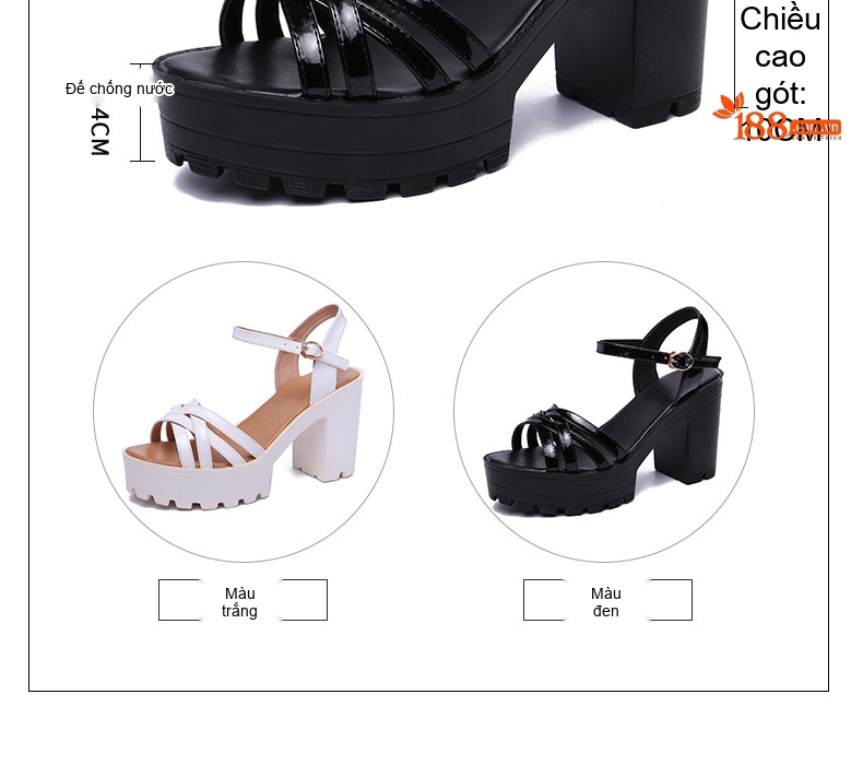 Giày Sandal Cao Gót Nữ Quai Chéo Đế Xuồng Da Bóng Gót Cao 8cm - 9cm Màu Đen, Trắng, Đỏ chi tiết 5
