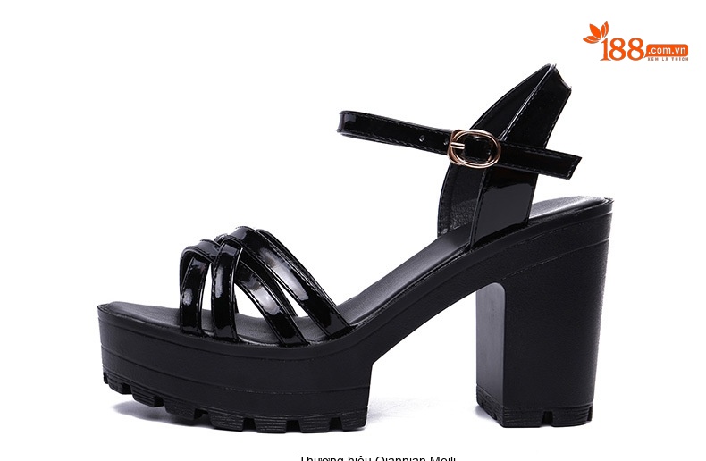 Giày Sandal Cao Gót Nữ Quai Chéo Đế Xuồng Da Bóng Gót Cao 8cm - 9cm Màu Đen, Trắng, Đỏ chi tiết 14
