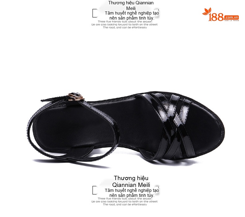 Giày Sandal Cao Gót Nữ Quai Chéo Đế Xuồng Da Bóng Gót Cao 8cm - 9cm Màu Đen, Trắng, Đỏ chi tiết 15