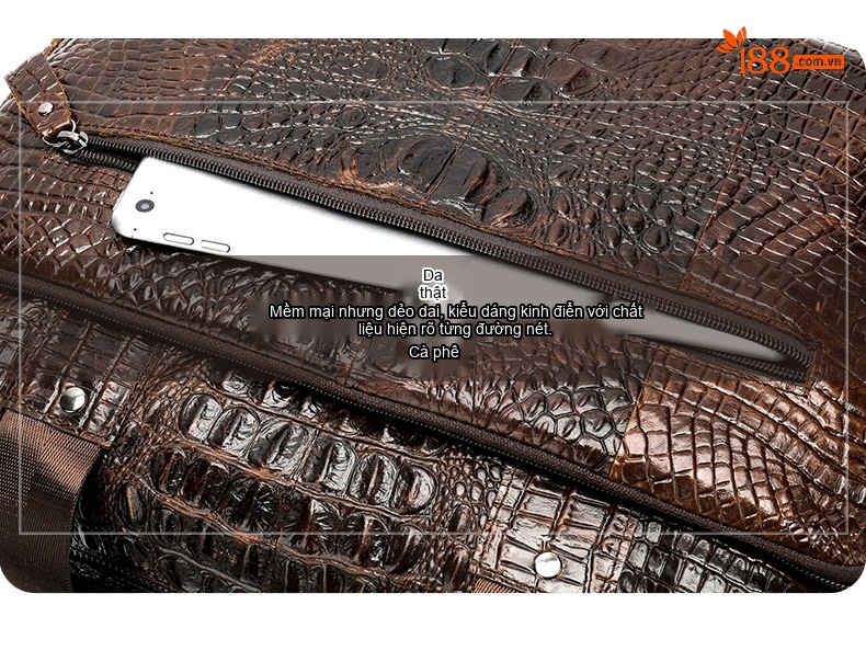 Cặp Công Sở Nam Da Thật Vân Cá Sấu Đựng Laptop Có Dây Đeo Màu Nâu, Đen chi tiết 6