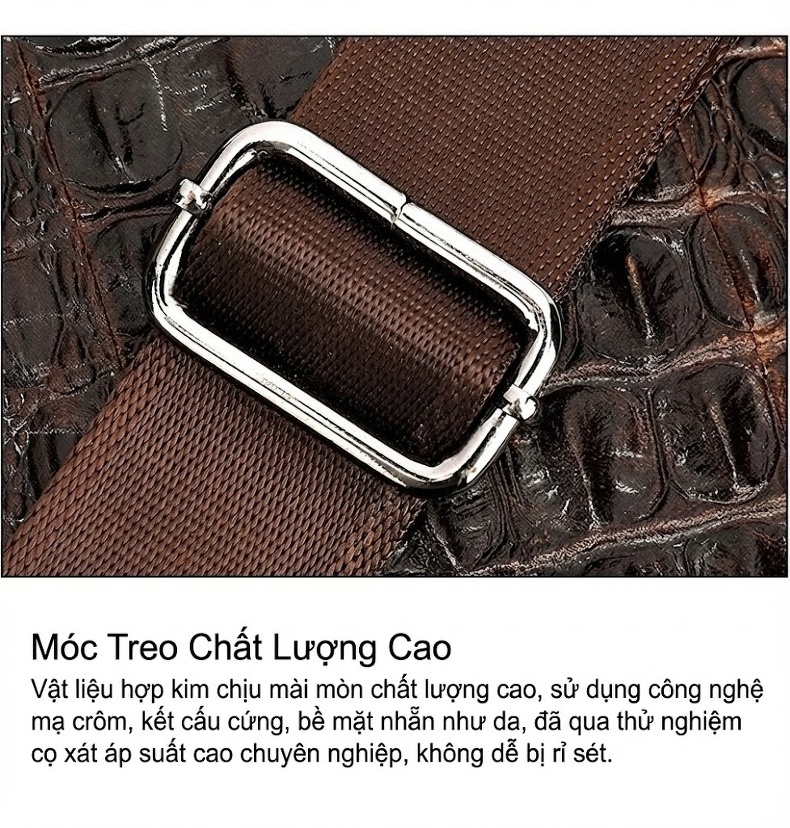 Cặp Công Sở Nam Da Thật Vân Cá Sấu Đựng Laptop Có Dây Đeo Màu Nâu, Đen chi tiết 32