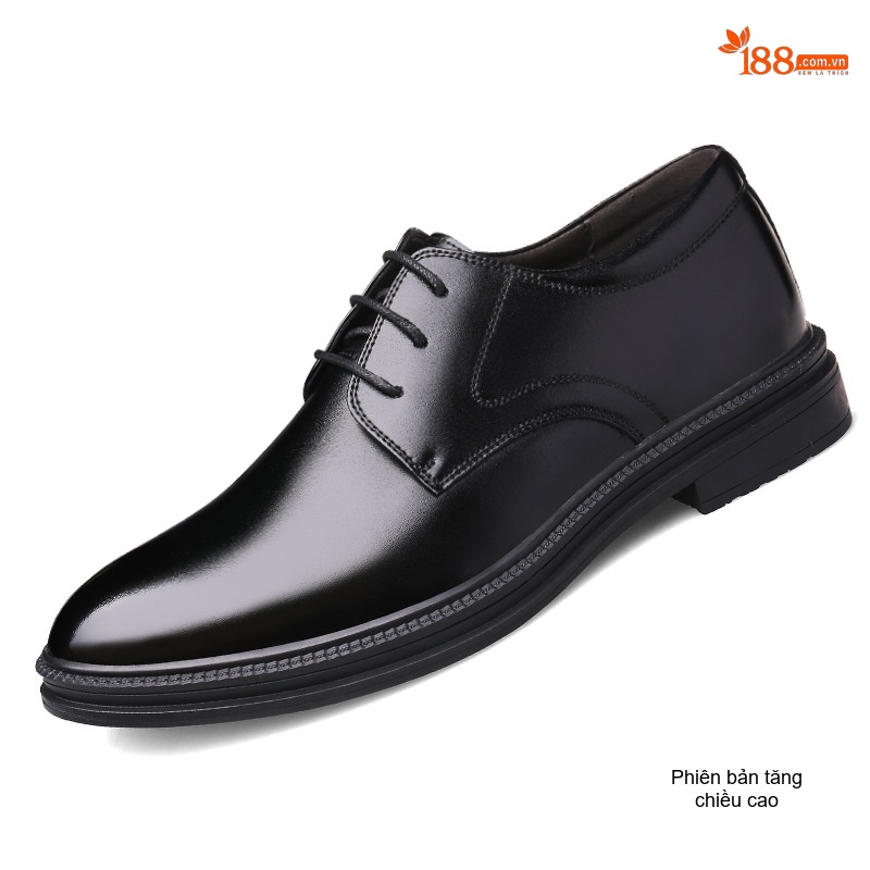 Giày Tây Buộc Dây Nam Da Bóng Chiều Cao Đế 6cm Màu Đen