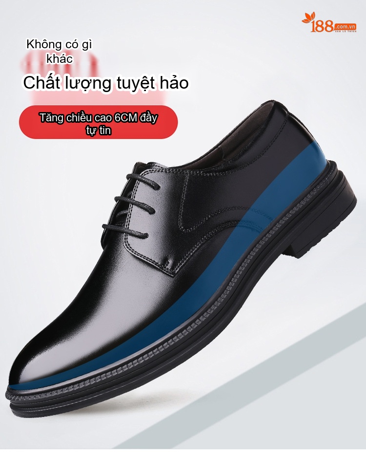 Giày Tây Buộc Dây Nam Da Bóng Chiều Cao Đế 6cm Màu Đen chi tiết 5