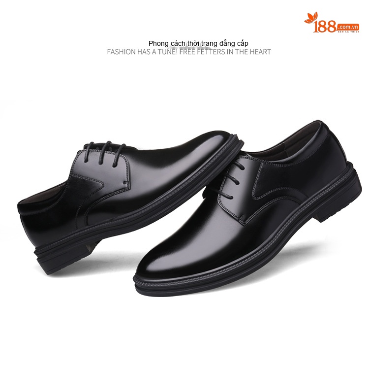 Giày Tây Buộc Dây Nam Da Bóng Chiều Cao Đế 6cm Màu Đen chi tiết 20