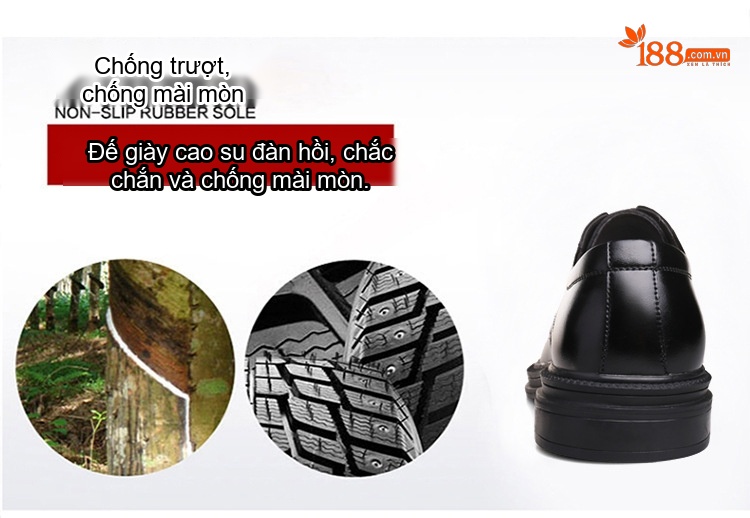 Giày Tây Buộc Dây Nam Da Bóng Chiều Cao Đế 6cm Màu Đen chi tiết 13