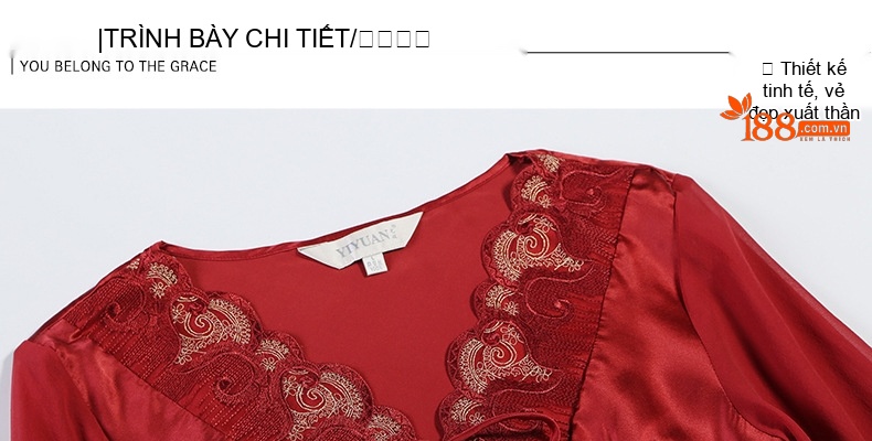 Bộ Đồ Ngủ Lụa Trung Tay Nữ 100% Tơ Tằm Mùa Thu Đông Ren Quyến Rũ Màu Hồng, Đỏ, Trắng Ngà chi tiết 15