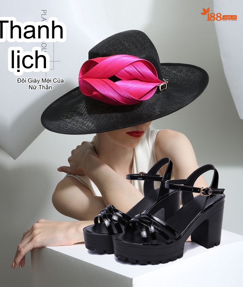 Giày Sandal Cao Gót Nữ Quai Chéo Đế Xuồng Da Bóng Gót Cao 8cm - 9cm Màu Đen, Trắng, Đỏ chi tiết 1
