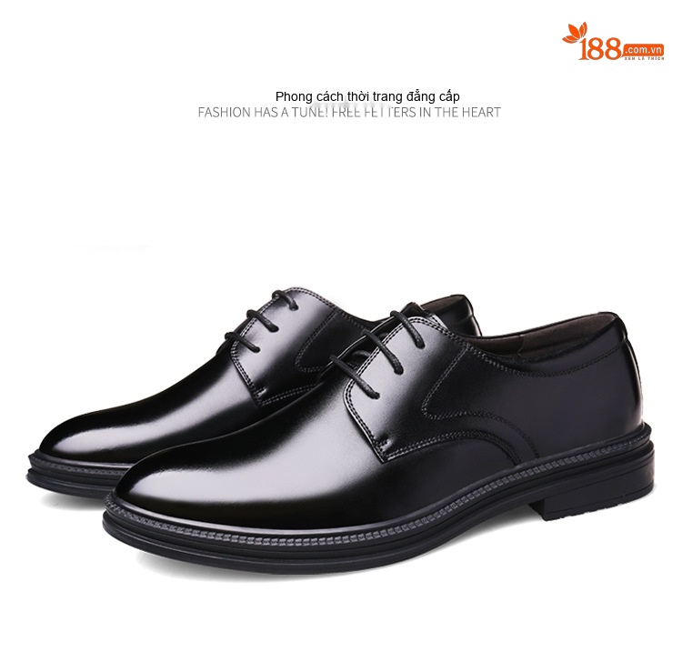 Giày Tây Buộc Dây Nam Da Bóng Chiều Cao Đế 6cm Màu Đen chi tiết 19