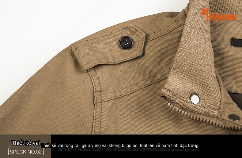 Áo Khoác Lính Nam Cotton Dáng Rộng Phong Cách Âu Mỹ Màu Xanh Rêu, Đen, Nâu chi tiết 16