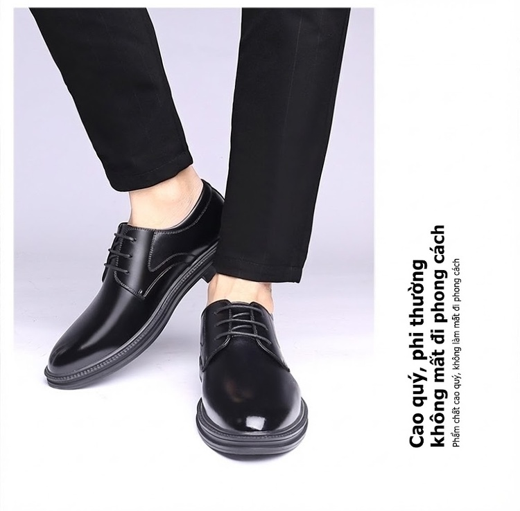 Giày Tây Buộc Dây Nam Da Bóng Chiều Cao Đế 6cm Màu Đen chi tiết 8