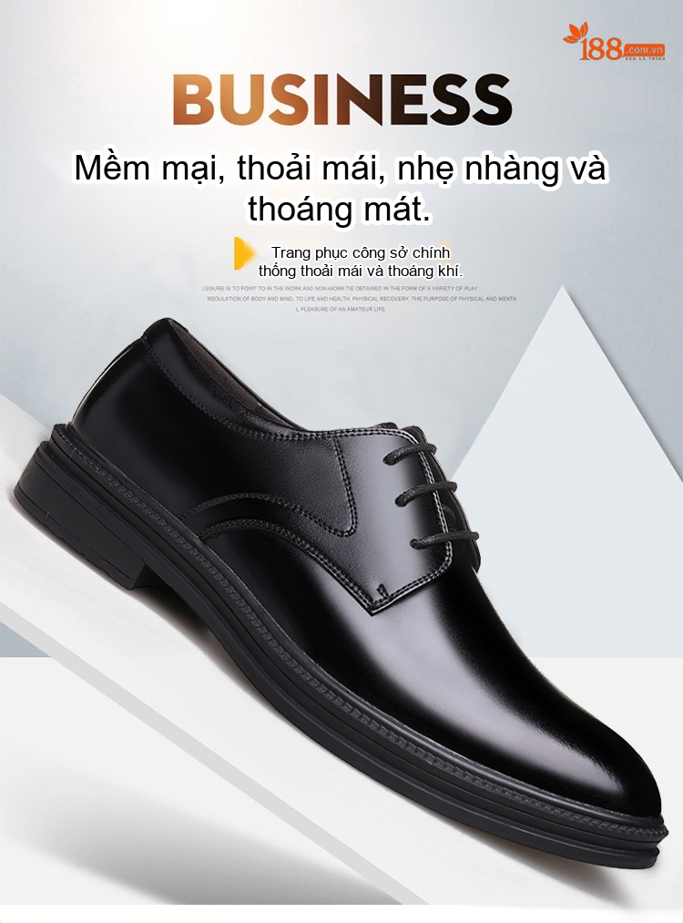 Giày Tây Buộc Dây Nam Da Bóng Chiều Cao Đế 6cm Màu Đen chi tiết 1