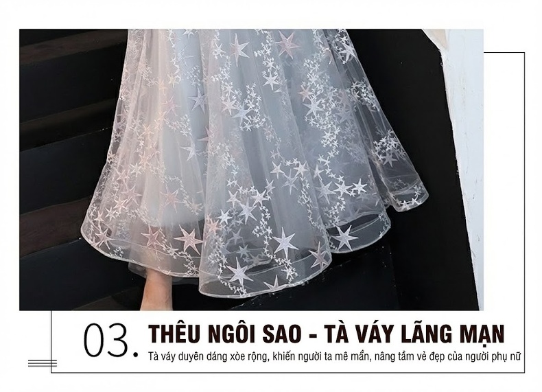 Váy Dạ Hội Lưới Ren Dáng Dài Thướt Tha Màu Xám chi tiết 5