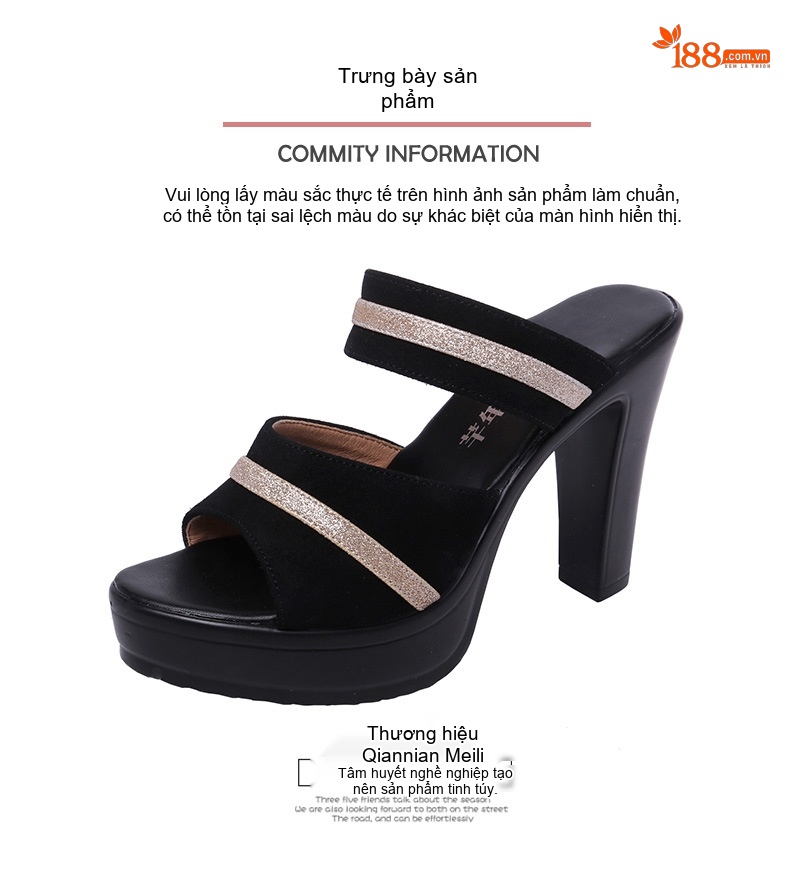 Dép Cao Gót Nữ Quai Ngang Hở Mũi Đế Xuồng Chiều Cao Đế Khoảng 8cm Màu Đen chi tiết 13