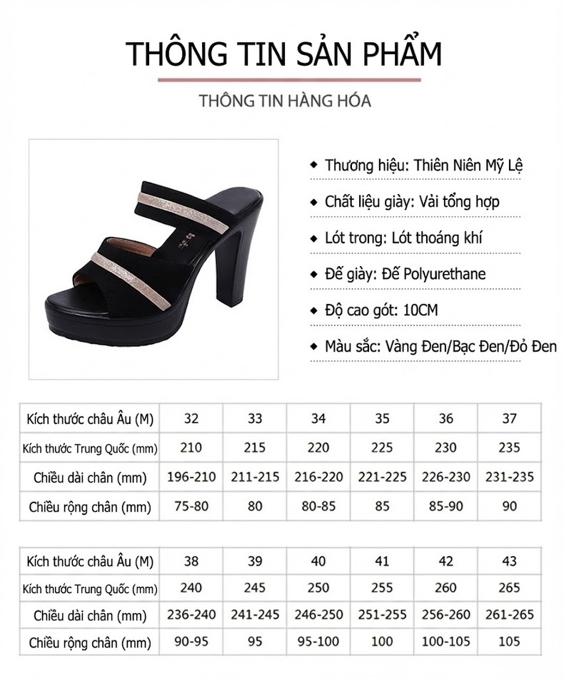 Dép Cao Gót Nữ Quai Ngang Hở Mũi Đế Xuồng Chiều Cao Đế Khoảng 8cm Màu Đen chi tiết 3