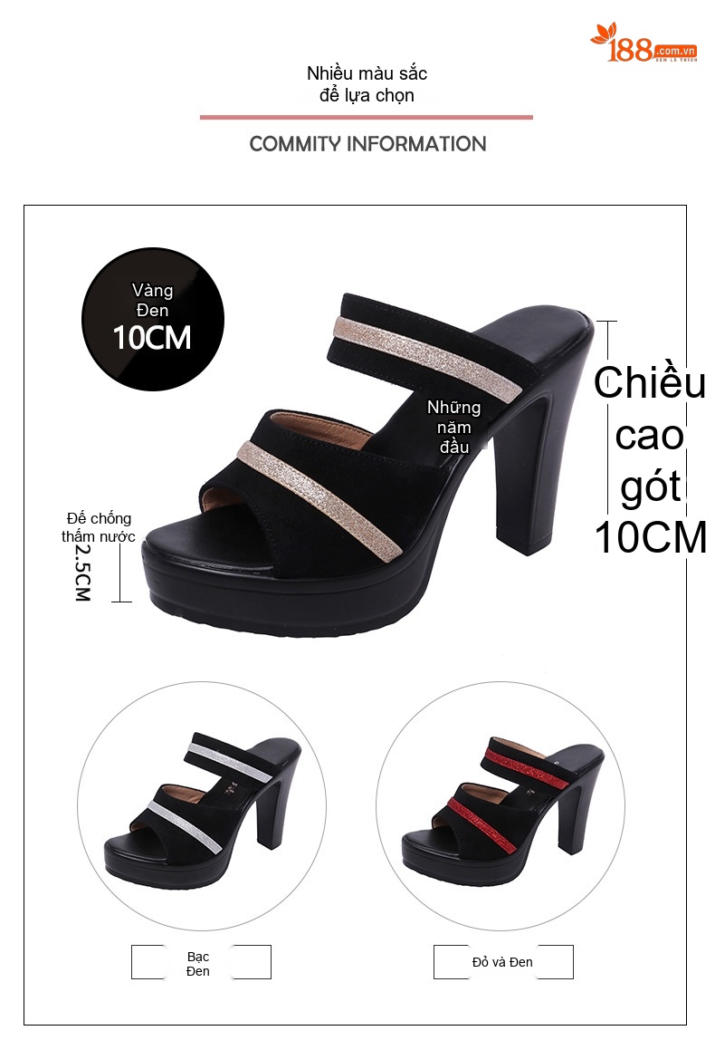 Dép Cao Gót Nữ Quai Ngang Hở Mũi Đế Xuồng Chiều Cao Đế Khoảng 8cm Màu Đen chi tiết 4