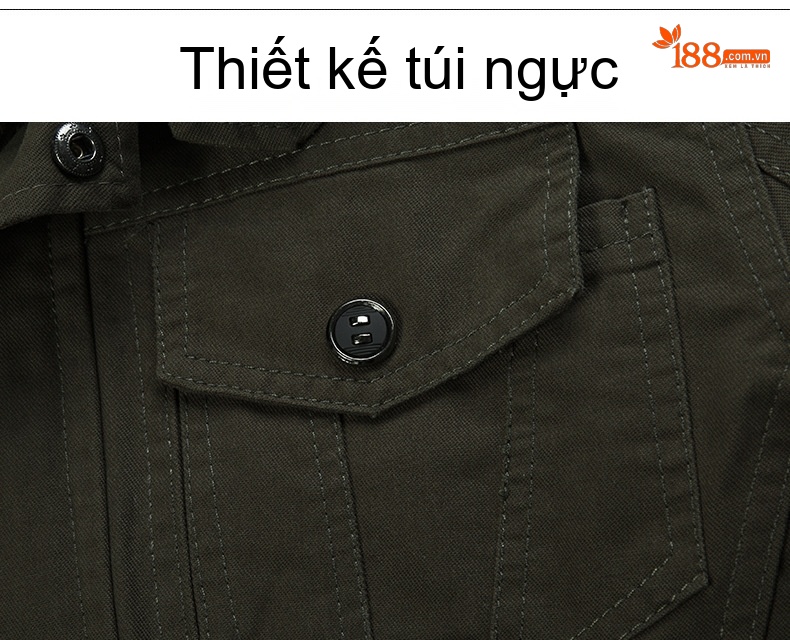 Áo Khoác Lính Nam Cotton Dáng Rộng Phong Cách Âu Mỹ Màu Xanh Rêu, Đen, Nâu chi tiết 8