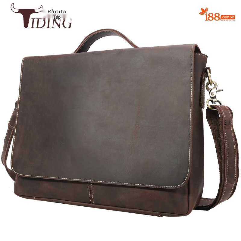 Túi Đeo Chéo/Đeo Vai Nam Da Bò Thật Phong Cách Âu Mỹ Retro Đựng Tài Liệu/Laptop 14 inch Màu Nâu