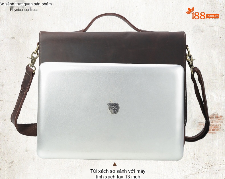 Túi Đeo Chéo/Đeo Vai Nam Da Bò Thật Phong Cách Âu Mỹ Retro Đựng Tài Liệu/Laptop 14 inch Màu Nâu chi tiết 2