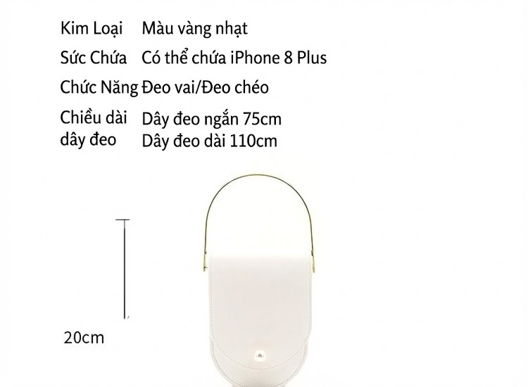 Túi Xách Nữ Da PU Đính Ngọc Trai Quai Xách Kim Loại Đeo Vai, Đeo Chéo Màu Đỏ, Hồng, Trắng, Xanh Lá chi tiết 1