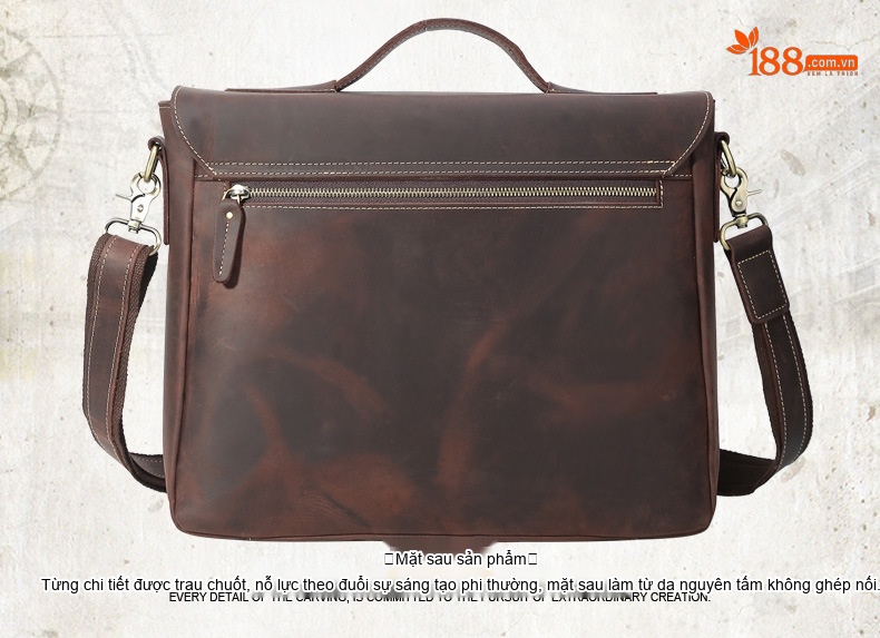 Túi Đeo Chéo/Đeo Vai Nam Da Bò Thật Phong Cách Âu Mỹ Retro Đựng Tài Liệu/Laptop 14 inch Màu Nâu chi tiết 7