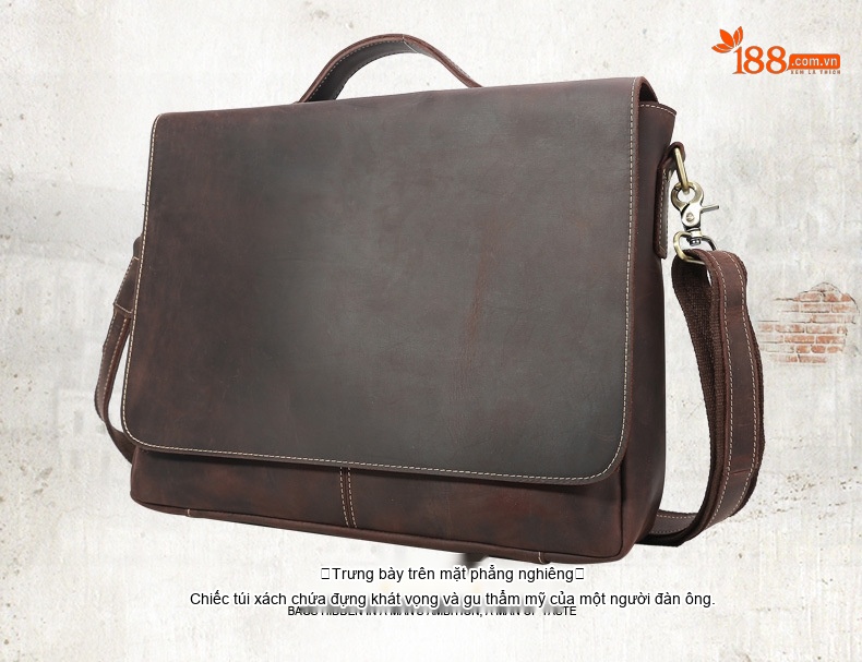 Túi Đeo Chéo/Đeo Vai Nam Da Bò Thật Phong Cách Âu Mỹ Retro Đựng Tài Liệu/Laptop 14 inch Màu Nâu chi tiết 8