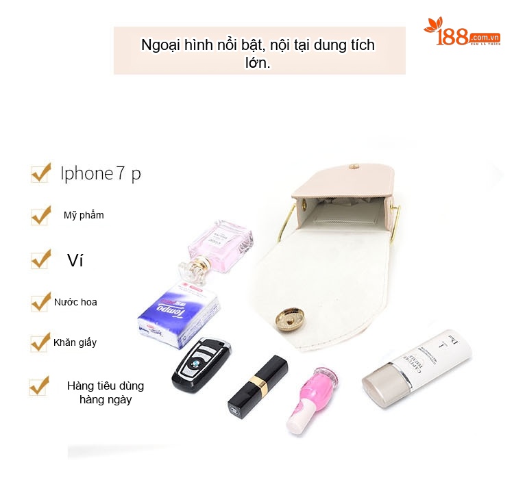 Túi Xách Nữ Da PU Đính Ngọc Trai Quai Xách Kim Loại Đeo Vai, Đeo Chéo Màu Đỏ, Hồng, Trắng, Xanh Lá chi tiết 24