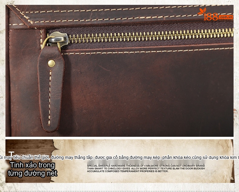 Túi Đeo Chéo/Đeo Vai Nam Da Bò Thật Phong Cách Âu Mỹ Retro Đựng Tài Liệu/Laptop 14 inch Màu Nâu chi tiết 11