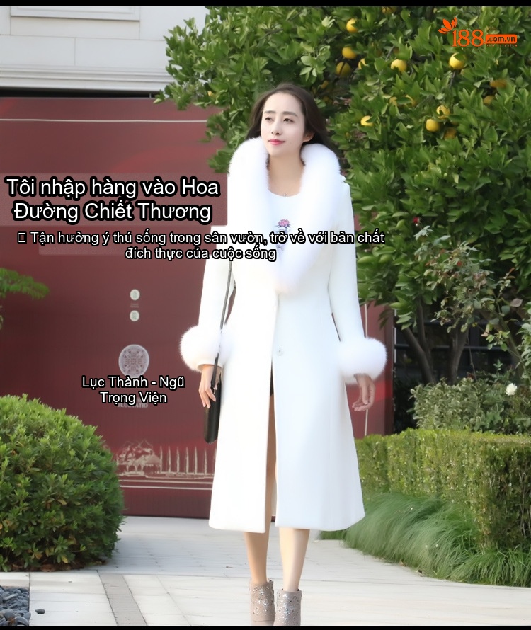 Áo Khoác Nữ Dáng Dài Cổ Lông Cáo Nhân Tạo Thắt Eo Phong Cách Hàn Quốc Màu Trắng, Đỏ, Tím, Be chi tiết 9