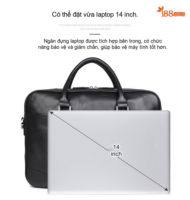 Cặp Túi Xách Tay Công Sở Nam Da Thật Đựng Laptop 15 Inch Màu Đen chi tiết 5