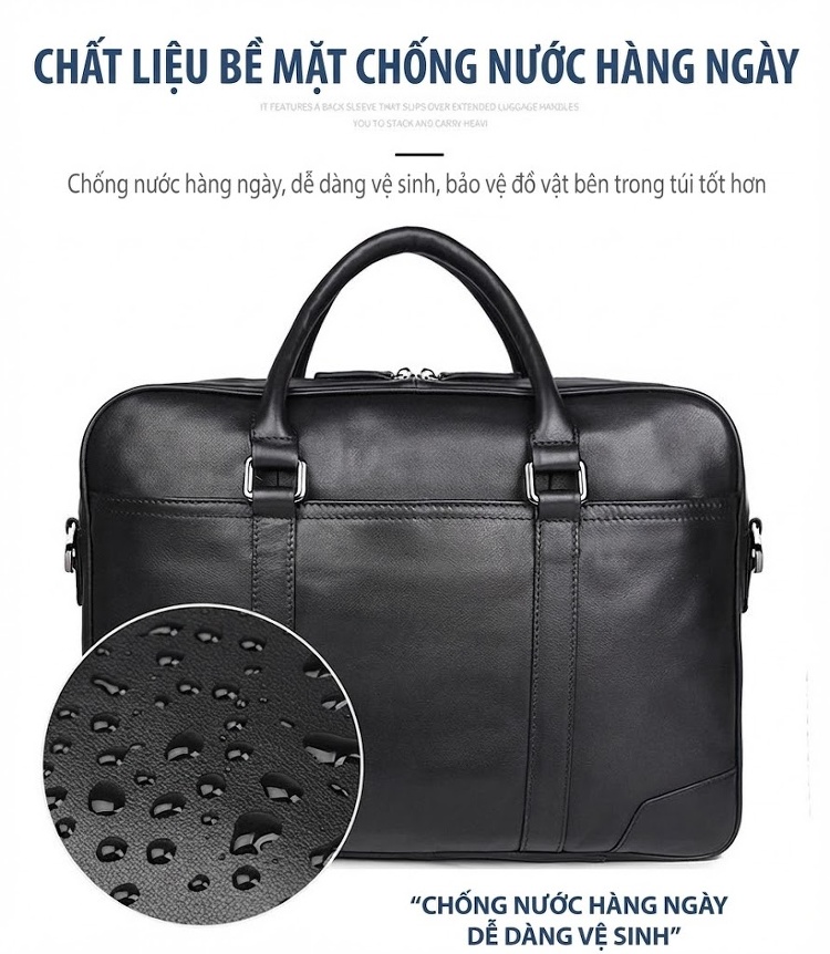 Cặp Túi Xách Tay Công Sở Nam Da Thật Đựng Laptop 15 Inch Màu Đen chi tiết 10