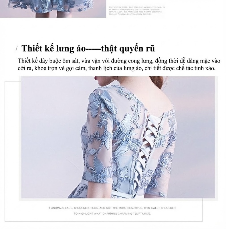 Váy Dạ Hội Nữ Tay Lỡ Màu Xanh Xám chi tiết 4