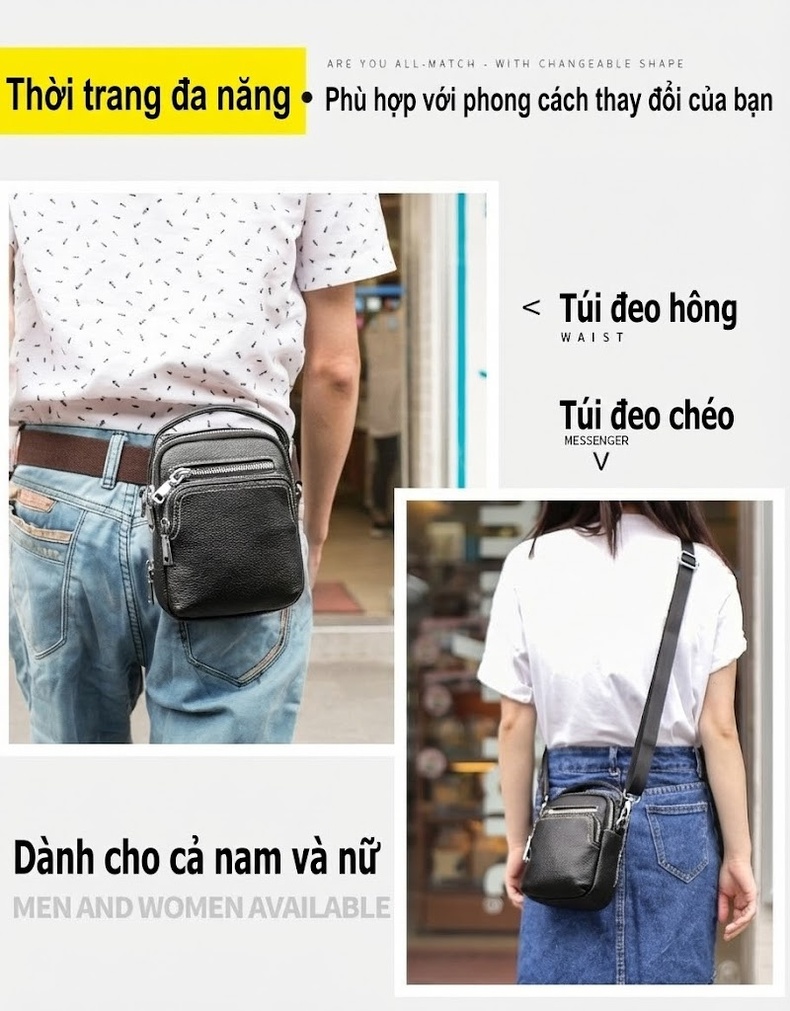 Túi Đeo Vai Nam Da Bò Thời Trang Cao Cấp, Túi Đeo Chéo Nam Màu Đen chi tiết 2