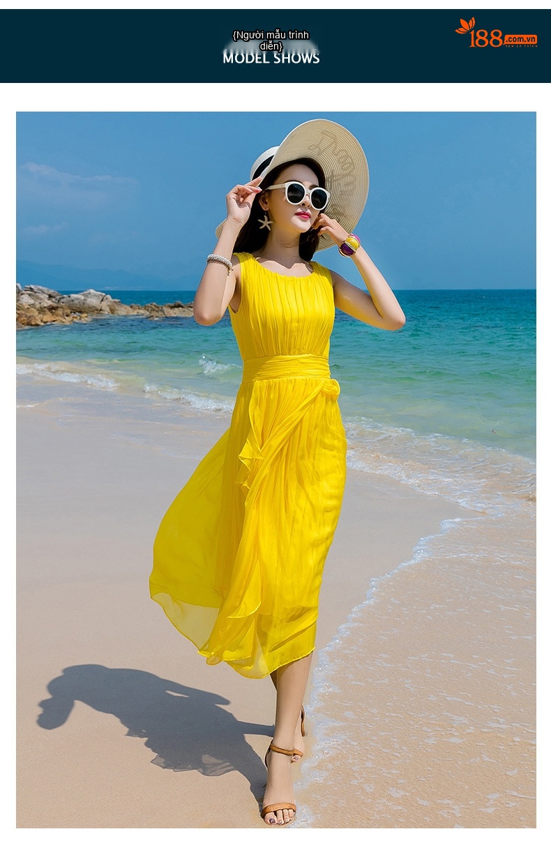 Váy Maxi Nữ Lụa Tơ Tằm Dáng Suông Eo Cao Đi Biển Du Lịch Màu Trắng, Tím, Cam, Đỏ... chi tiết 15