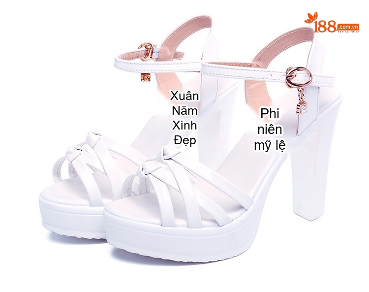 Giày Sandal Cao Gót Nữ Hở Ngón Quai Ngang Da Bóng Gót Cao 8cm - 9cm Màu Đen, Trắng, Đỏ, Vàng... chi tiết 18