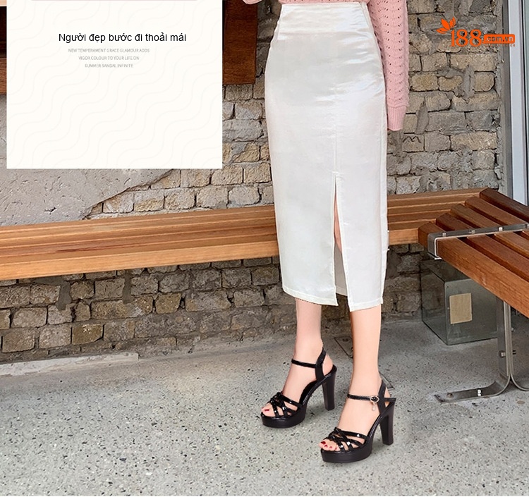 Giày Sandal Cao Gót Nữ Hở Ngón Quai Ngang Da Bóng Gót Cao 8cm - 9cm Màu Đen, Trắng, Đỏ, Vàng... chi tiết 5