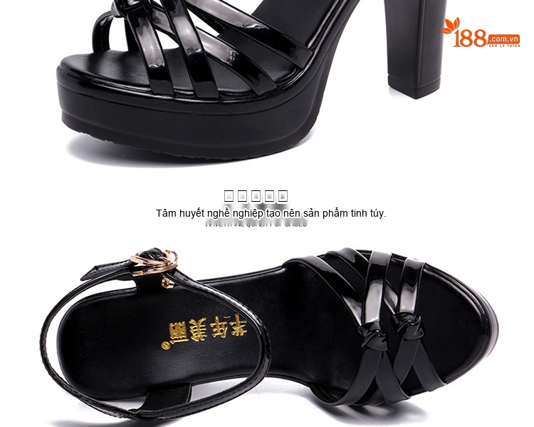 Giày Sandal Cao Gót Nữ Hở Ngón Quai Ngang Da Bóng Gót Cao 8cm - 9cm Màu Đen, Trắng, Đỏ, Vàng... chi tiết 14