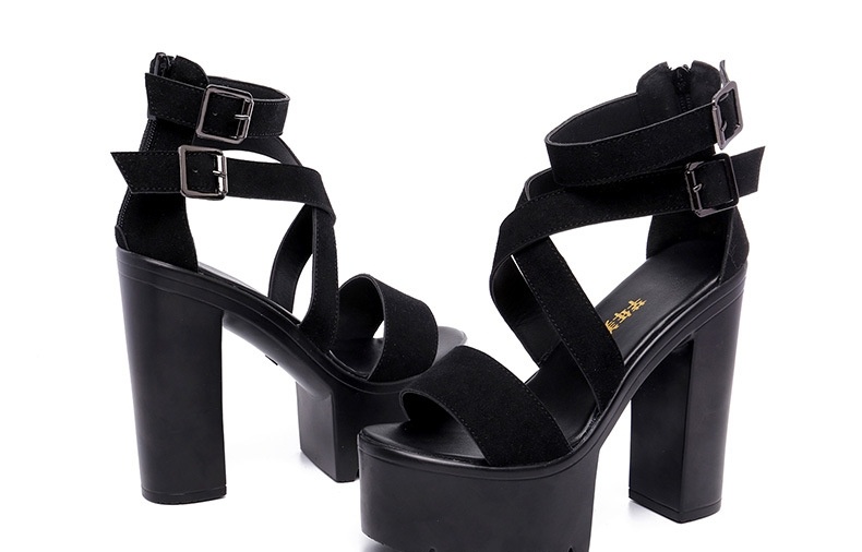 Giày Sandal Cao Gót Nữ Quai Chéo Đế Xuồng Gót Cao 10cm - 12cm Màu Đen chi tiết 19