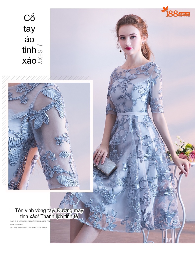 Váy Dạ Hội Nữ Tay Lỡ Màu Xanh Xám chi tiết 7