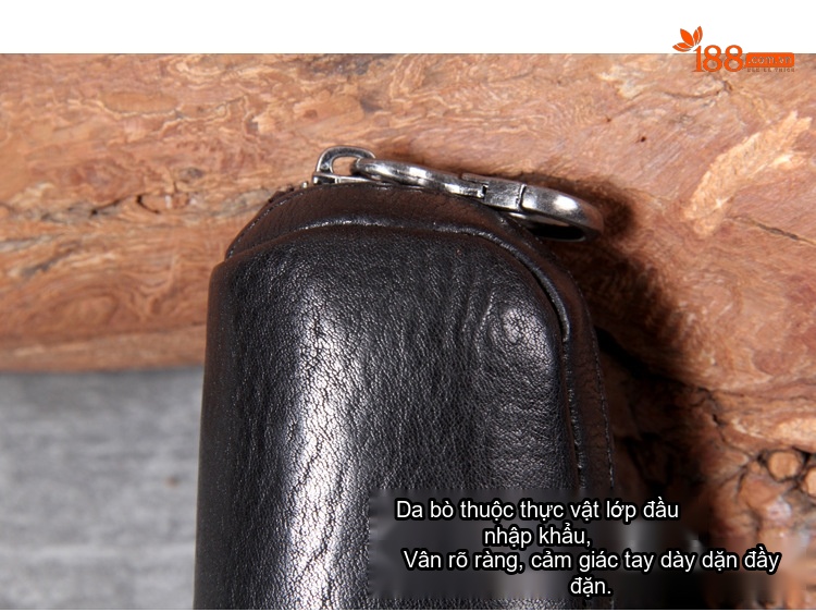 Ví Đựng Chìa Khóa Da Bò Thủ Công Khâu Tay Phong Cách Retro Màu Đen, Cam chi tiết 10