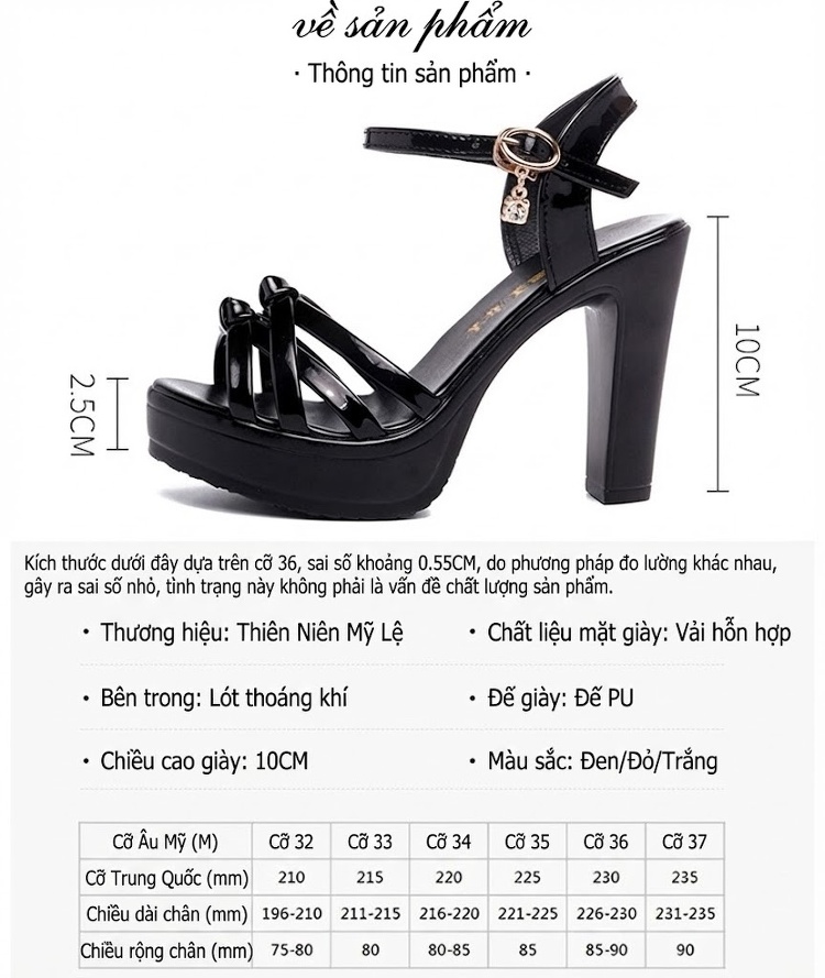 Giày Sandal Cao Gót Nữ Hở Ngón Quai Ngang Da Bóng Gót Cao 8cm - 9cm Màu Đen, Trắng, Đỏ, Vàng... chi tiết 3